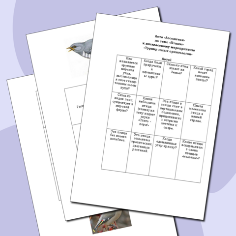 Лото «Лесовичок» по теме «Птицы» к внеклассному мероприятию «Турнир юных орнитологов».