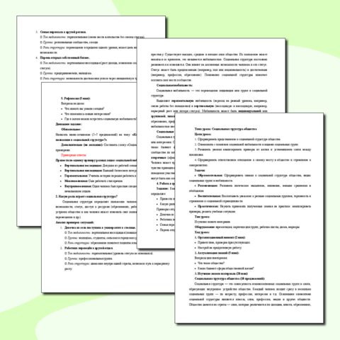 План-конспект урока по теме: Социальная структура общества. 8 класс
