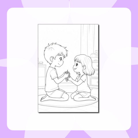 Детская дружба - тёплая раскраска