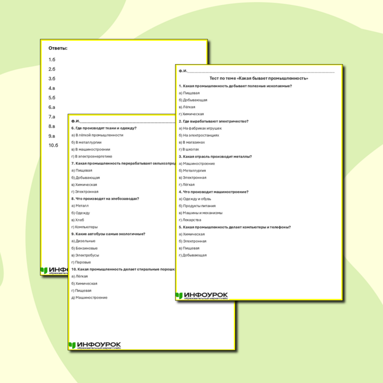 Тест по теме «Какая бывает промышленность»