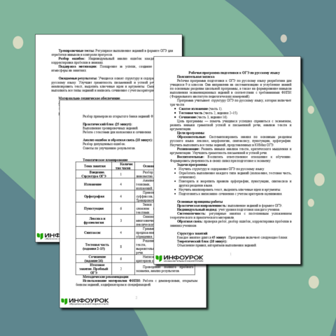 Рабочая программа подготовки к ОГЭ по русскому языку