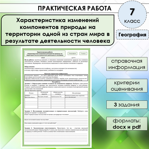 Практическая работа «Характеристика изменений компонентов природы на территории одной из стран мира в результате деятельности человека» по географии в 7 классе