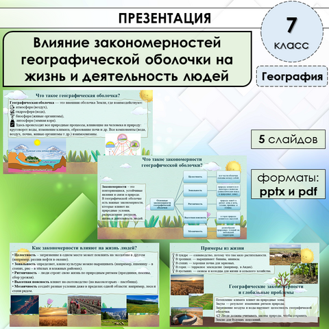 Презентация «Влияние закономерностей географической оболочки на жизнь и деятельность людей» по географии в 7 классе