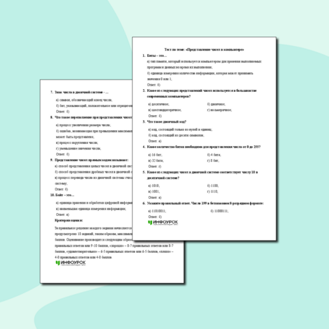 Тест по информатике по теме 