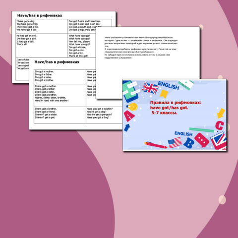 Правила в рифмовках: have got/has got. 5-7 классы. Памятка