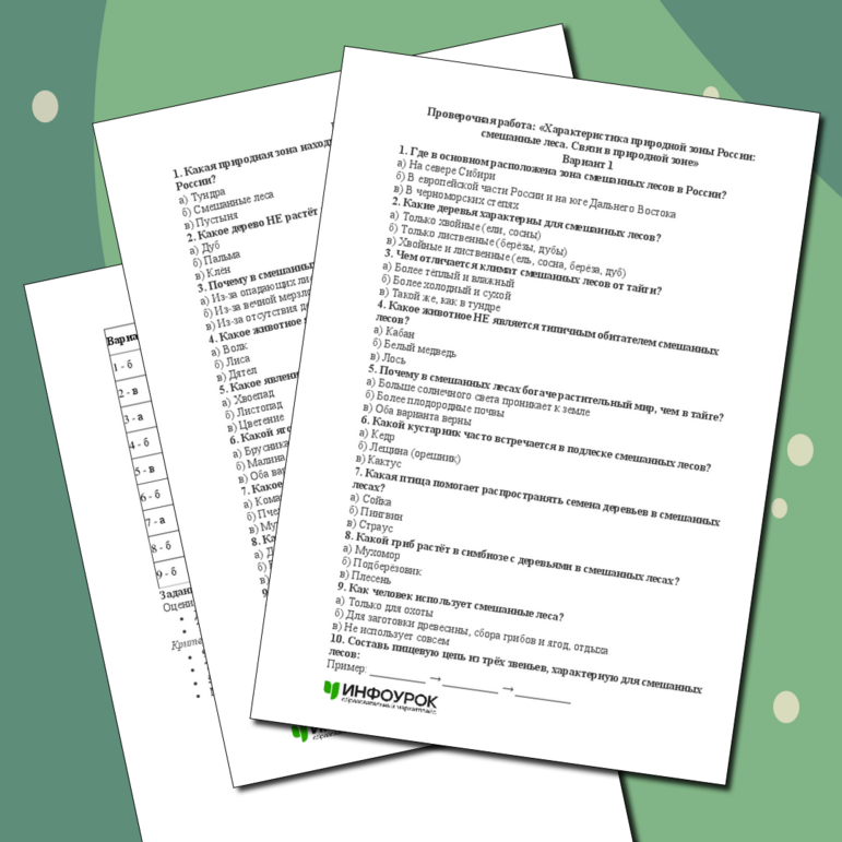 Проверочная работа: «Характеристика природной зоны России: смешанные леса. Связи в природной зоне»