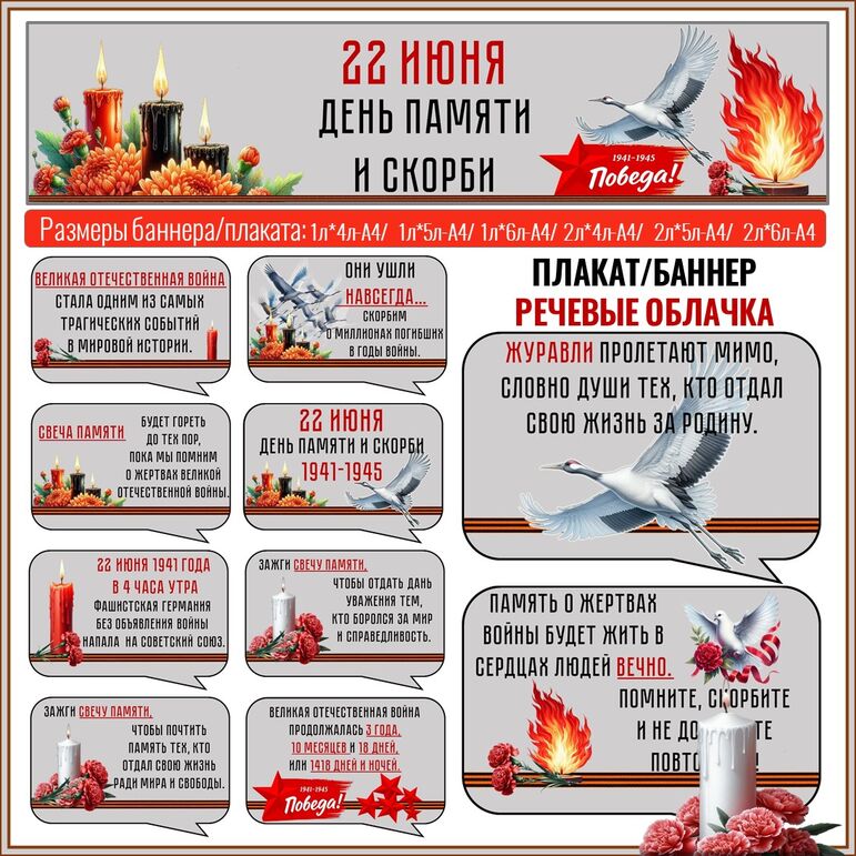 22 июня «День памяти и скорби». Оформление.Речевые облачка и плакат/баннер.