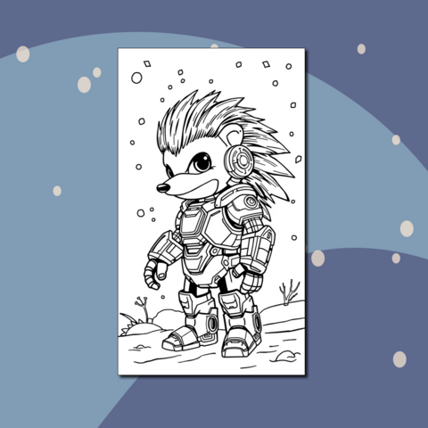 Робо-ежик и его зимние забавы — раскраска для зимних игр