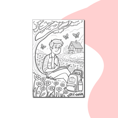 Писатель на природе. Детская раскраска