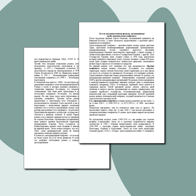 Эссе по документальному фильму, посвященному арабо-израильскому конфликту