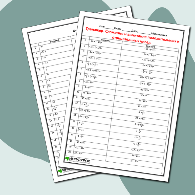 Тренажер. Сложение и вычитание положительных и отрицательных чисел.