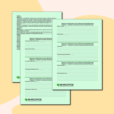 Карточки по биологии на тему «Методы изучения биологии»