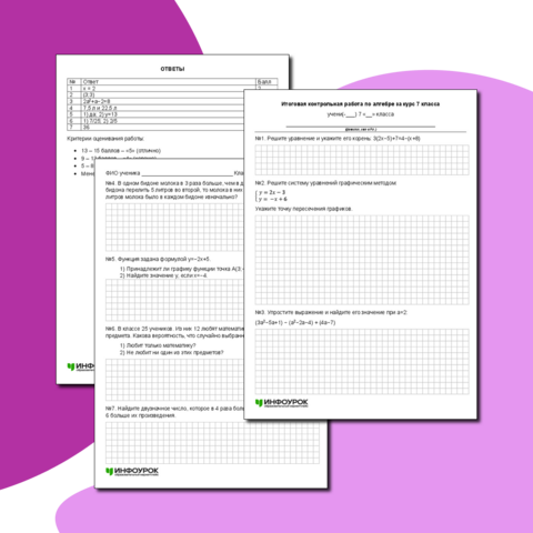 Итоговая контрольная работа по алгебре за курс 7 класса