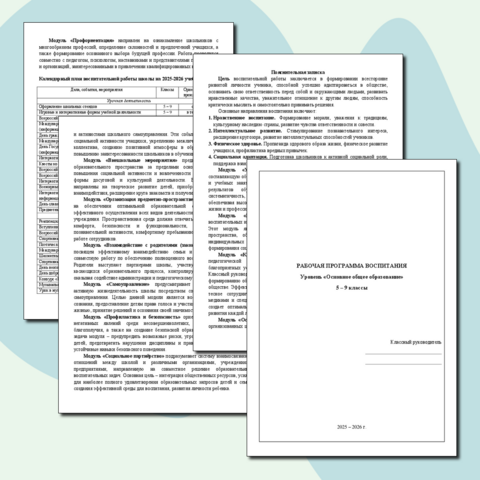Рабочая программа воспитания на 2025 – 2026 учебный год, 5 – 9 классы, соответствует ФОП, ФГОС ООО