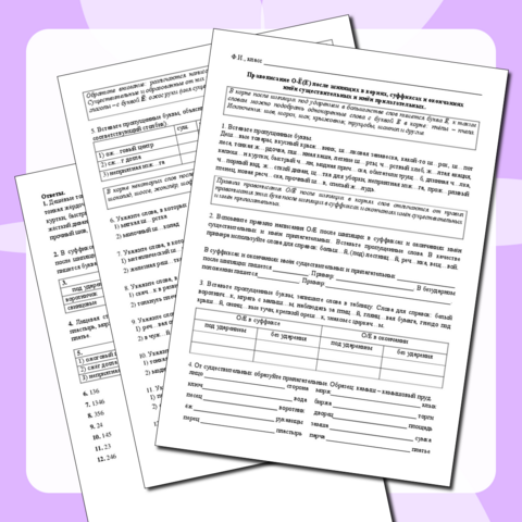 Рабочий лист «Правописание О-Ё(Е) после шипящих в корнях, суффиксах и окончаниях имён существительных и прилагательных».