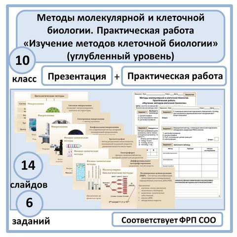 Комплект по биологии (презентация + рабочий лист) «Методы молекулярной и клеточной биологии. Практическая работа «Изучение методов клеточной биологии (хроматография, электрофорез, дифференциальное центрифугирование, ПЦР)» 10 класс (углубленный уровень)