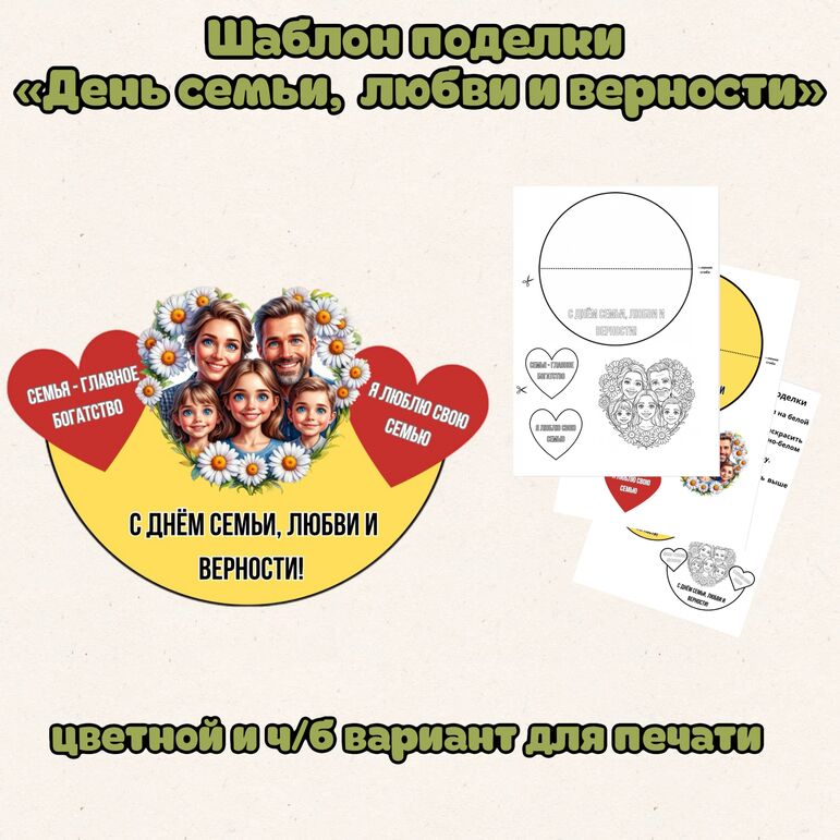 Шаблон поделки (аппликации) «День семьи, любви и верности» 8 июля
