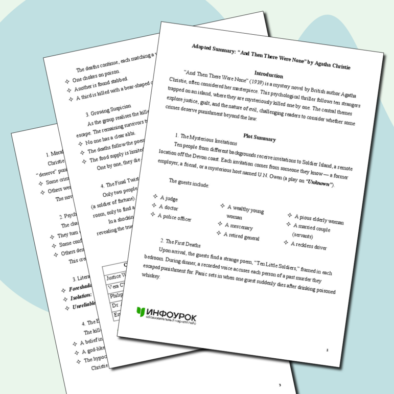 «And Then There Were None» by Agatha Christie (summary, B1-B2)