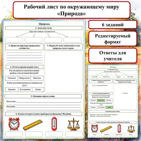 Рабочий лист по окружающему миру «Природа». Окружающий мир, 3 класс.