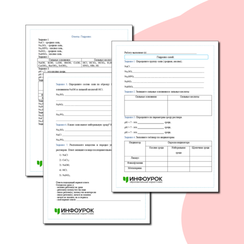 Рабочий лист по теме: «Гидролиз солей».