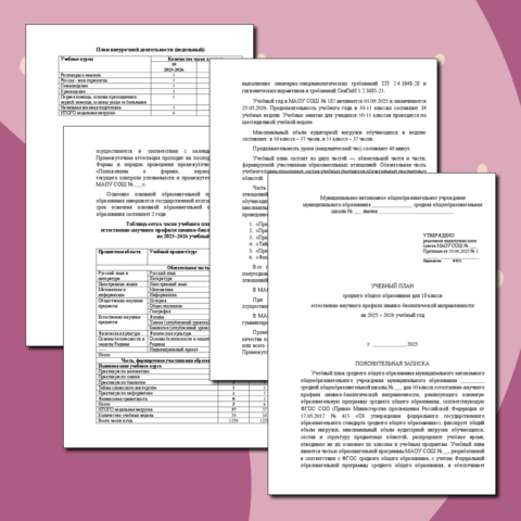 Учебный план 10 класса естественно-научного профиля химико-биологической направленности на 2025-2026 учебный год