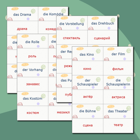 Флеш-карточки на немецком языке по теме "Кино и театр"