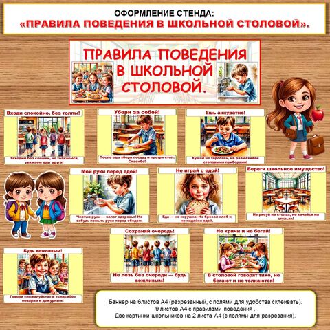 Оформление стенда «Правила поведения в школьной столовой».