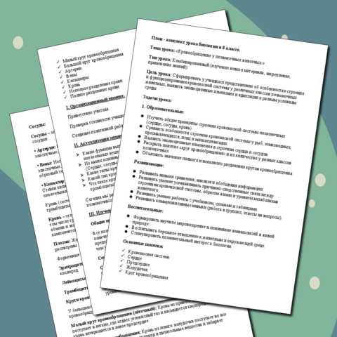 План - конспект урока биологии в 8 классе. Тема урока: «Кровообращение у позвоночных животных.»