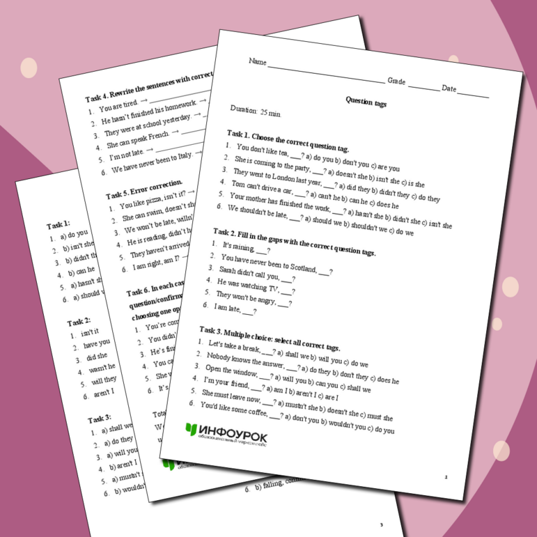 Самостоятельная работа «Question tags» (B1-B2)