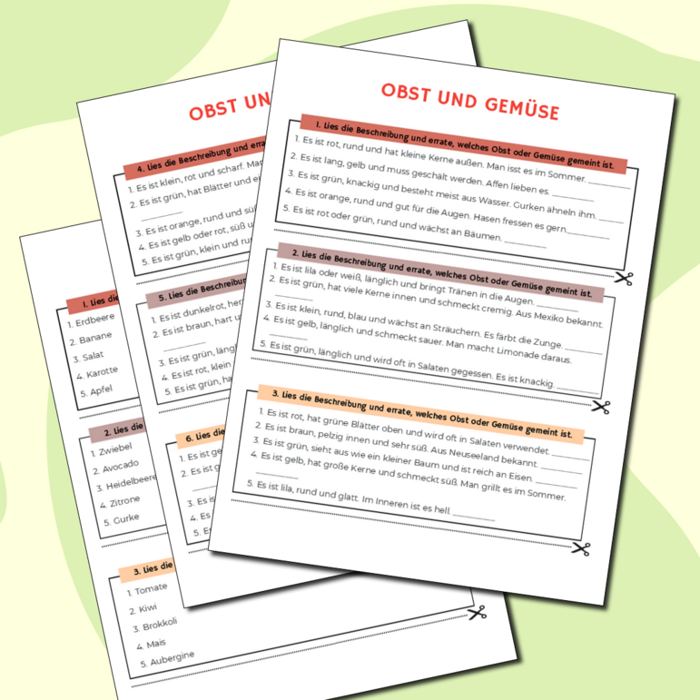 Карточки-пятиминутки по теме «Obst und Gemüse»