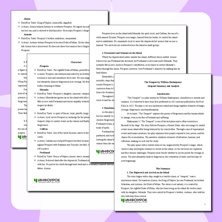 «The Tempest» by William Shakespeare (Summary & Analysis, B1-B2)