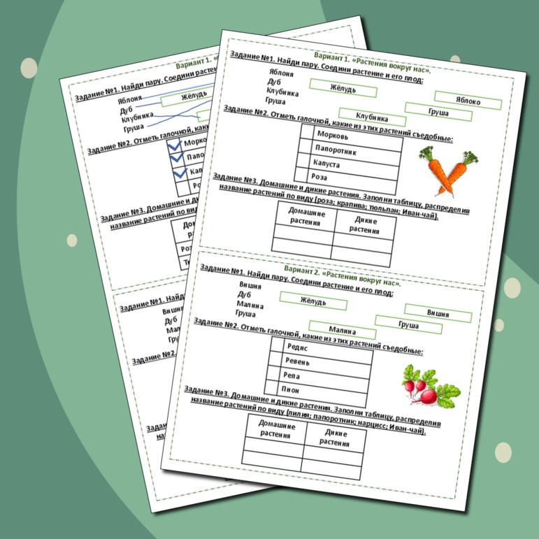 Карточка на тему «Растения вокруг нас».