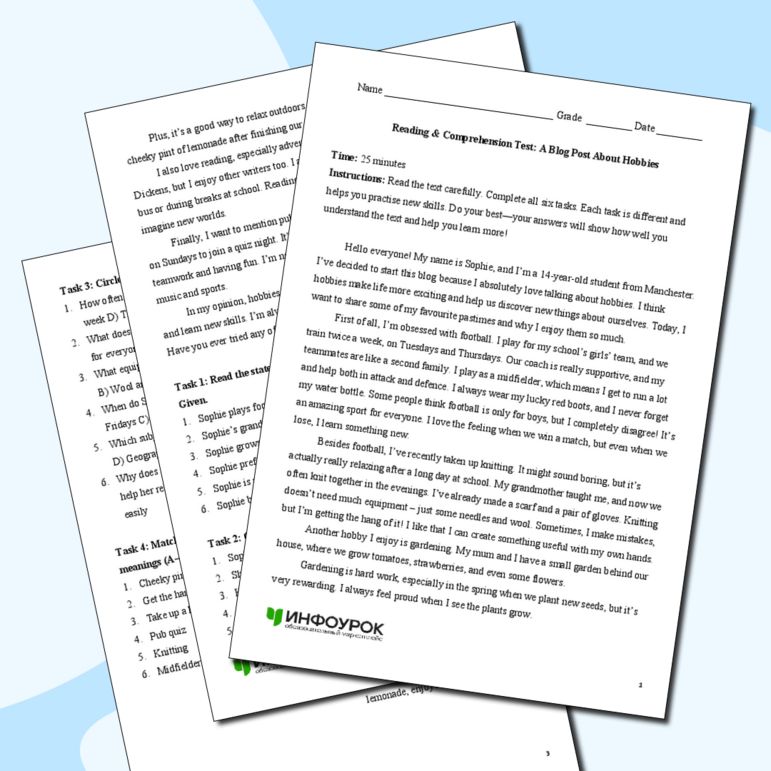 Reading & Comprehension Test «A Blog Post About Hobbies» (A2-B1)