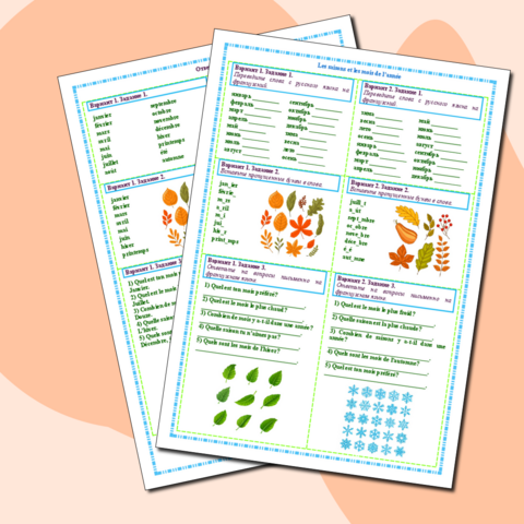 Карточки для повторения и отработки лексики «Les saisons et les mois de l’année»