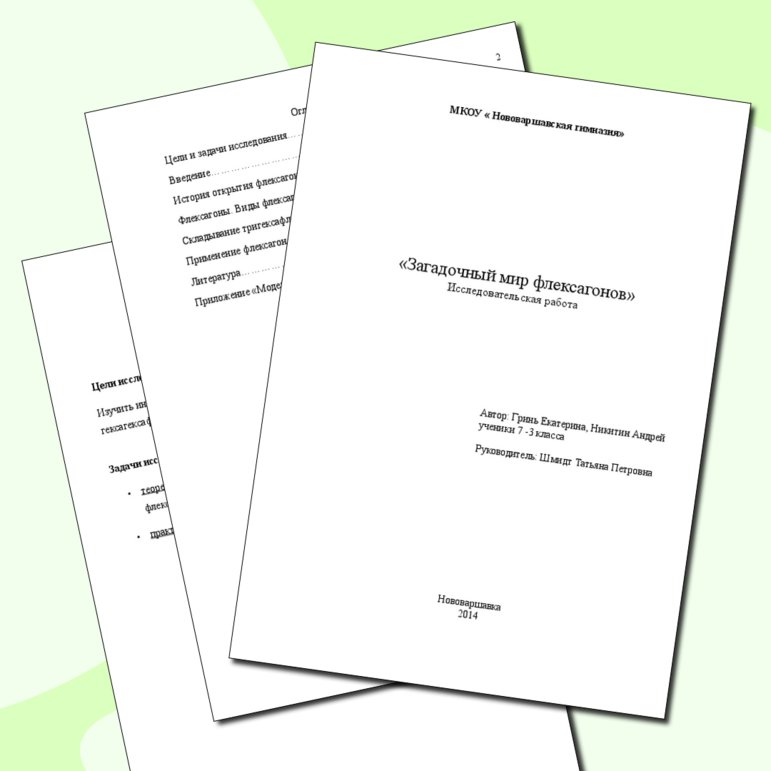 Исследовательская работа «Загадочный мир флексагонов» авторы учащиеся 7-3 класса Гринь Екатерина и Никитин Андрей
