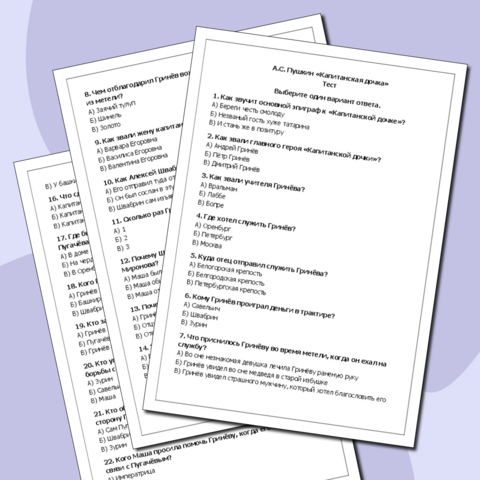 Тест по роману А.С. Пушкина 