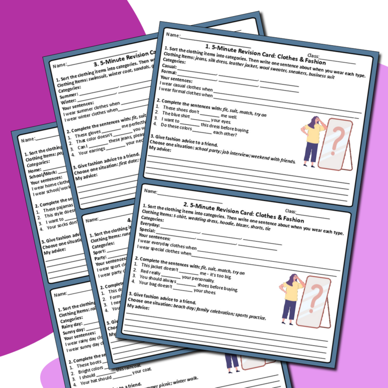 Карточки-пятиминутки «Clothes & Fashion» к УМК Spotlight 8 Module 4b