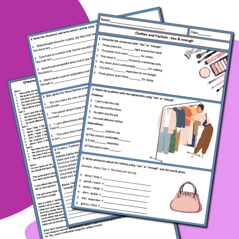 Рабочий лист "Clothes and Fashion" к УМК Spotlight 8 Module 4b