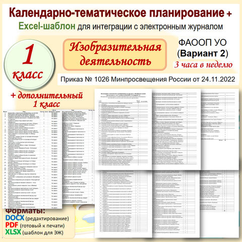 КТП (календарно-тематическое планирование) по предмету «Изобразительная деятельность» для 1 класса плюс дополнительный 1 класс по ФАООП УО (Вариант 2) с готовым шаблоном для интеграции с ЭЖ (электронным журналом)