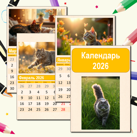Календарь на 2026 год. Кошки.