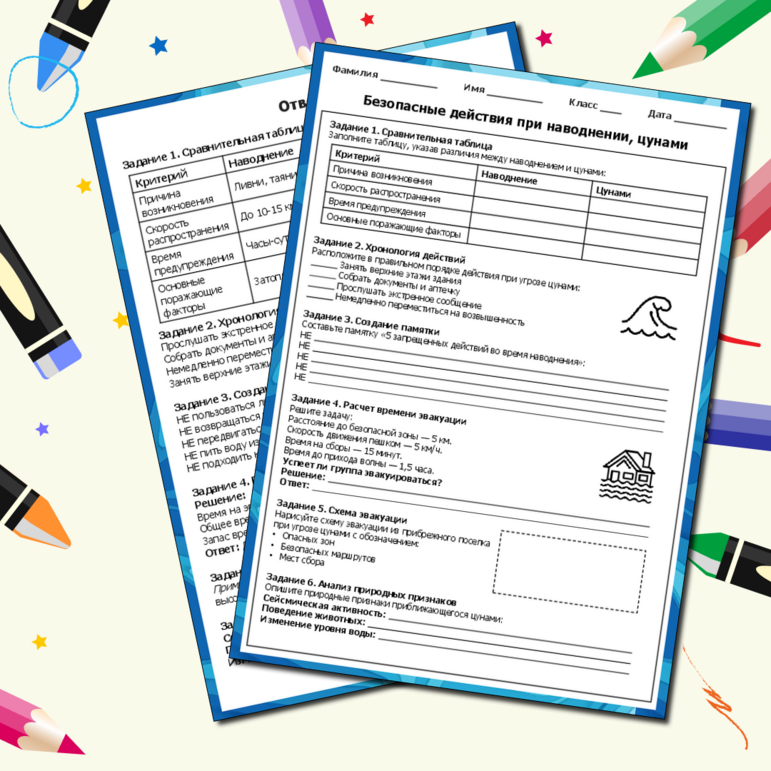 Рабочий лист по ОБЗР: «Безопасные действия при наводнении и цунами»