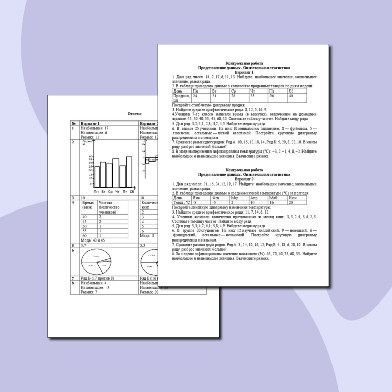 Контрольная работа Представление данных. Описательная статистика 7 класс