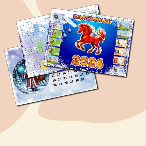 Календарь «2026 — Год Красной Огненной Лошади». Календарь на 2026 год. Новый год