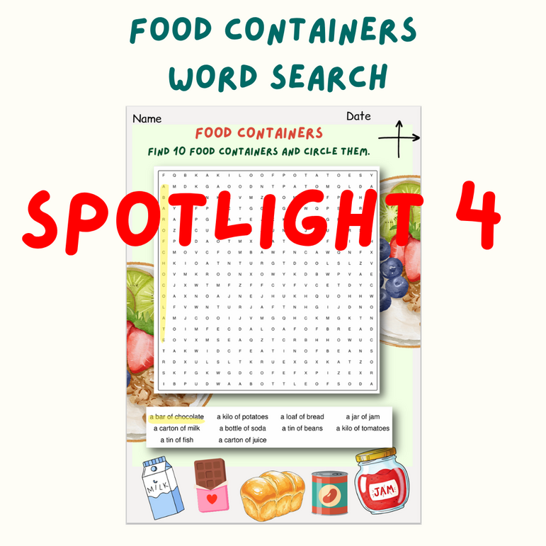 Филворд по теме "Food containers" к учебнику Spotlight 4 (module 3 ...