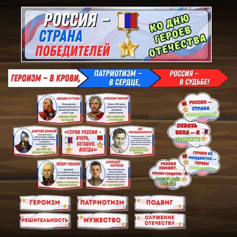 Оформление доски «Россия — страна победителей. Ко Дню Героев Отечества» Разговоры о важном (8 декабря).