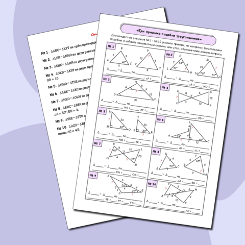 Тренажер по геометрии с задачами на готовых чертежах по теме «Три признака подобия треугольников», 8 класс