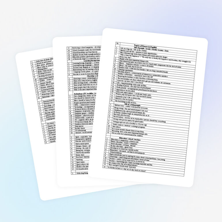 Список тем эссе для подготовки к письменной части ЕГЭ по английскому языку