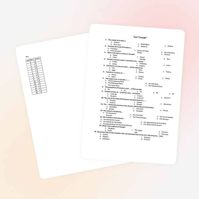 Тест по английскому языку по теме «Канада»
