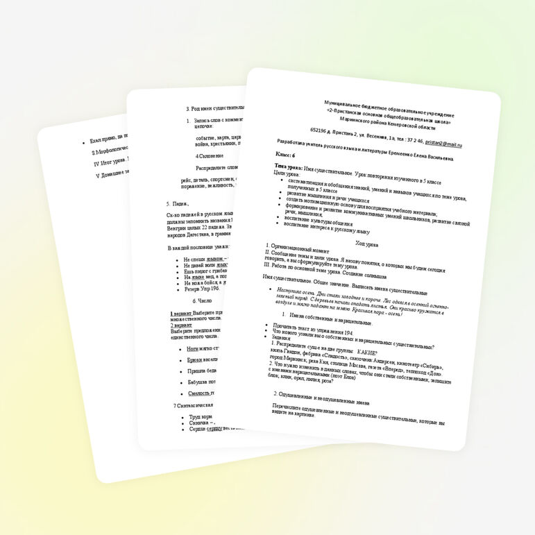 Урок русского языка для 6 класса по теме "Имя существительное"