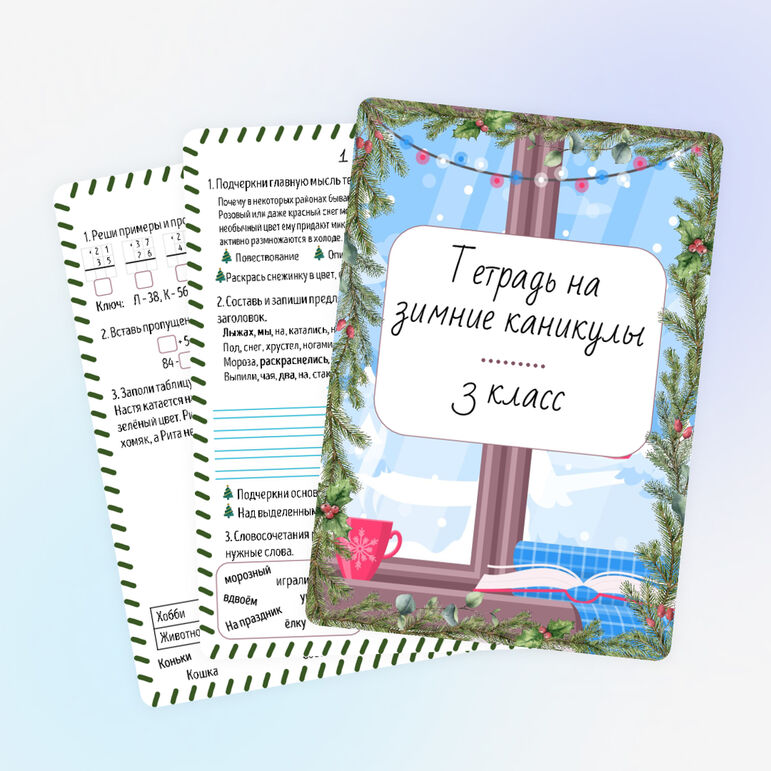 Тетрадь на зимние каникулы. Тетрадь по русскому языку и математике. 3 класс. Тетрадь на новогодние каникулы